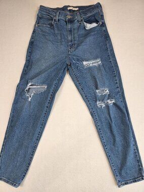 Levis High Waisted Mom Jeans Distressed Size 30 Medium Wash Denim